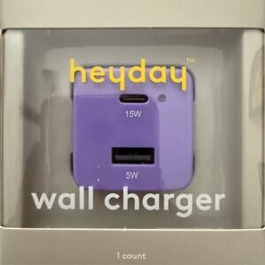 Hey Day 2-Port Wall Charger USB USB-C Purple NEW